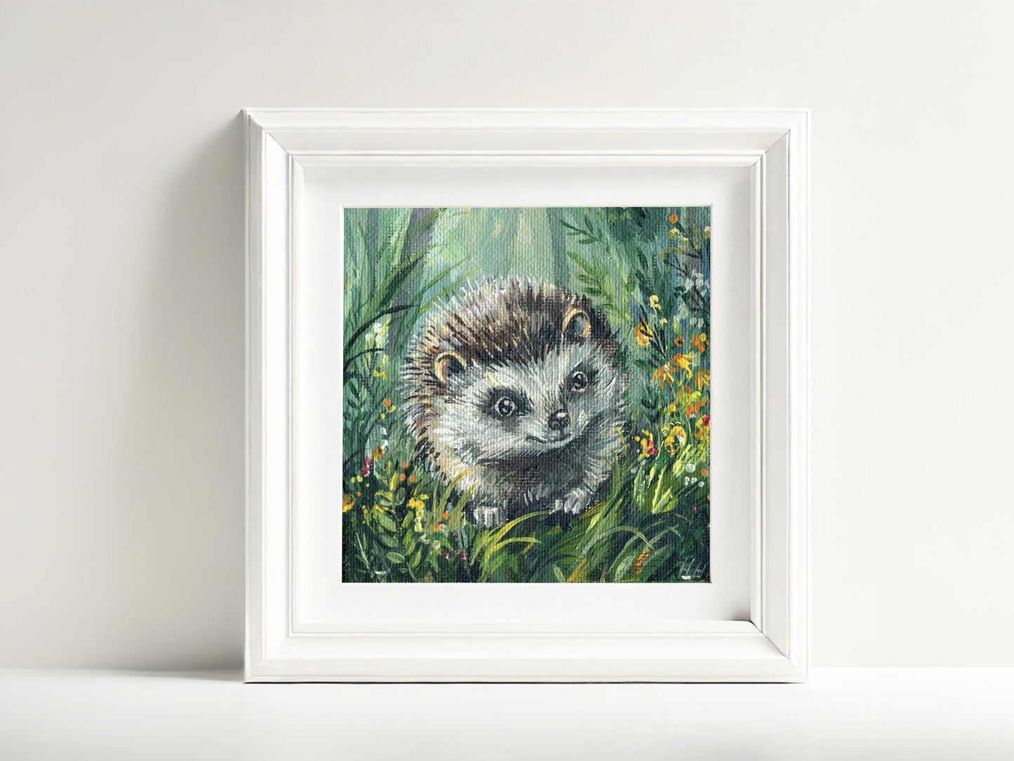 Hedgehog Painting. Hand-Painted Mini Canvas, Woodland Animal Art, Cute Forest Decor, Nature Lover Gift. 10x10 cm(4x4 in), Original Artwork