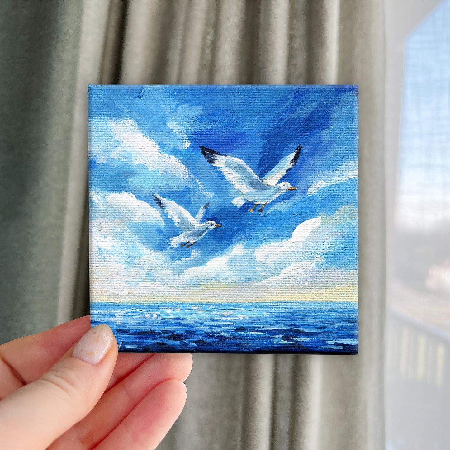 Seagull on Beach Painting - Original Ocean Lover Art | Cozy Beach House Decor, Unique Coastal Artwork
