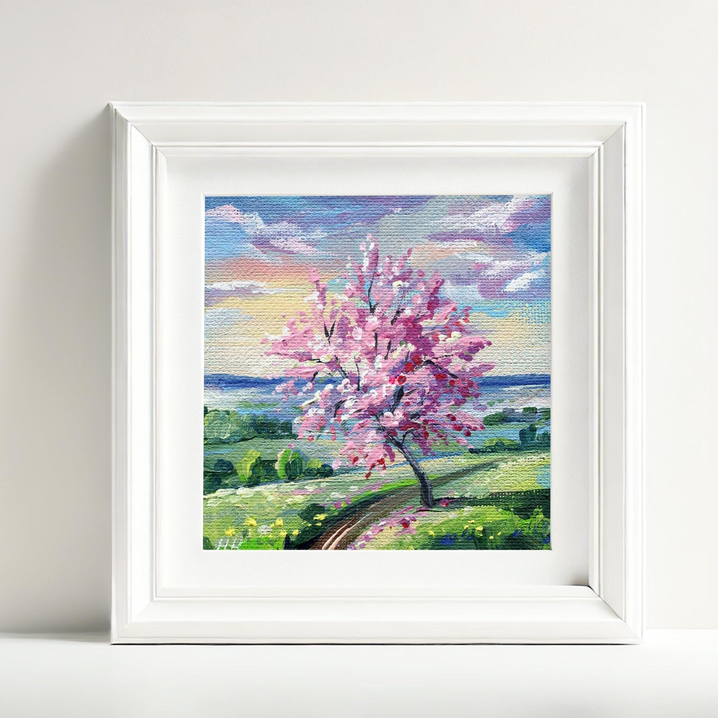 Cherry blossom, Sakura. Spring Blossom Tree Painting, Original Mini Canvas Art, Pink Floral Landscape. Gift for girls, sisters. Home Decor