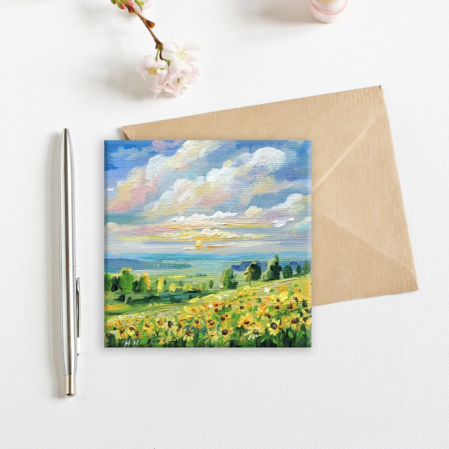 Sunflower Field Painting, Original Acrylic Landscape Art, Countryside Wall Decor, Nature Lover Gift Floral Art, Small Canvas Artwork Tuscany