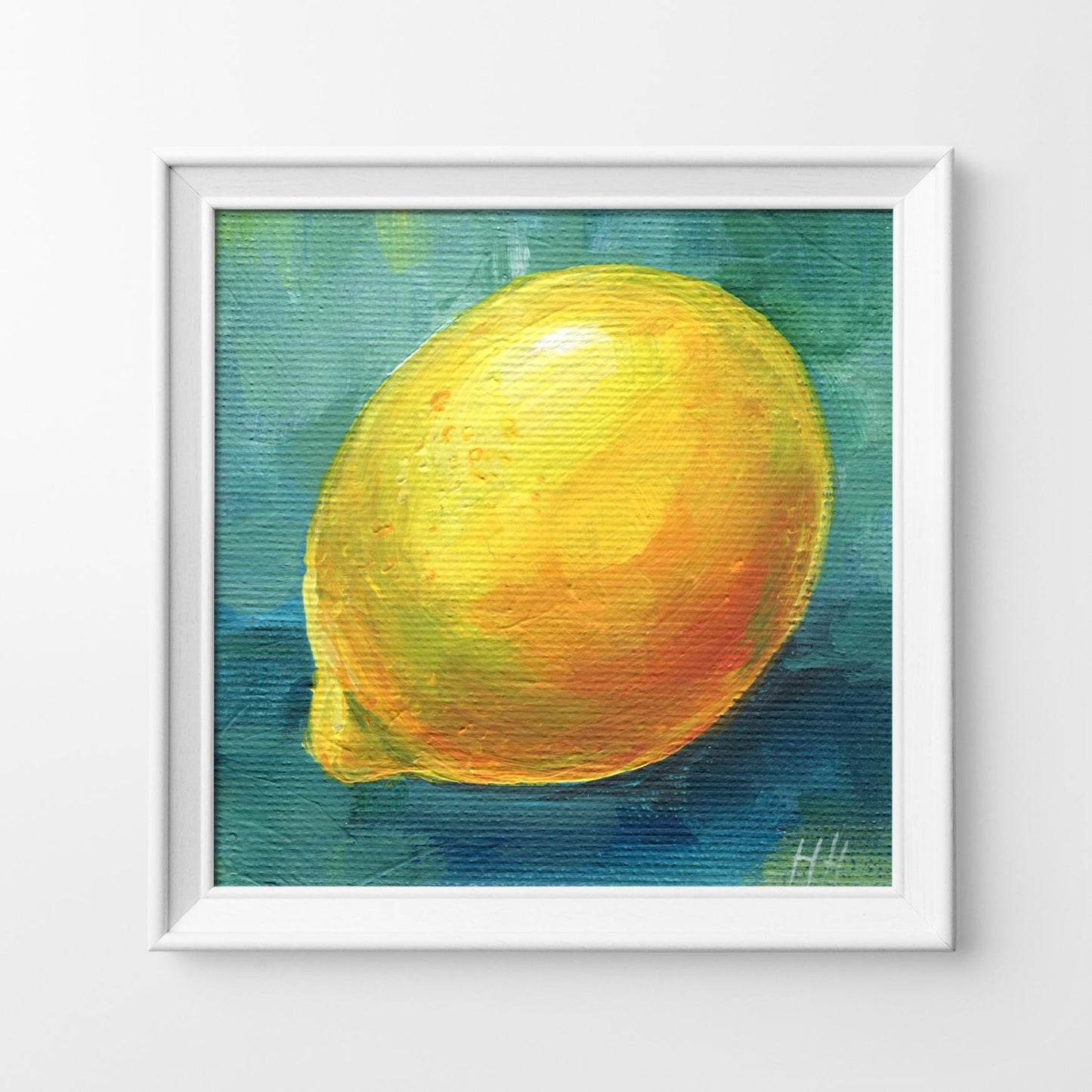 Original Lemon Oil Painting, Miniature Fruit Art, Small Kitchen Decor, Yellow Citrus Canvas, Tiny Still Life