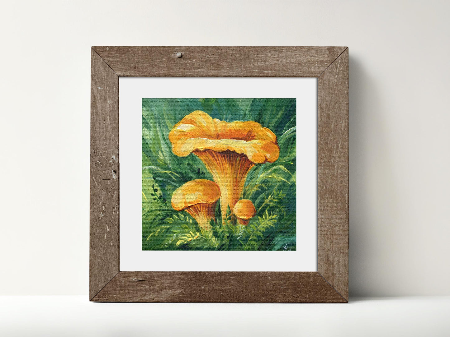 Chanterelle Mushroom Painting – Original Mini Canvas, 4x4in Woodland Art for Kitchen or Nature Decor