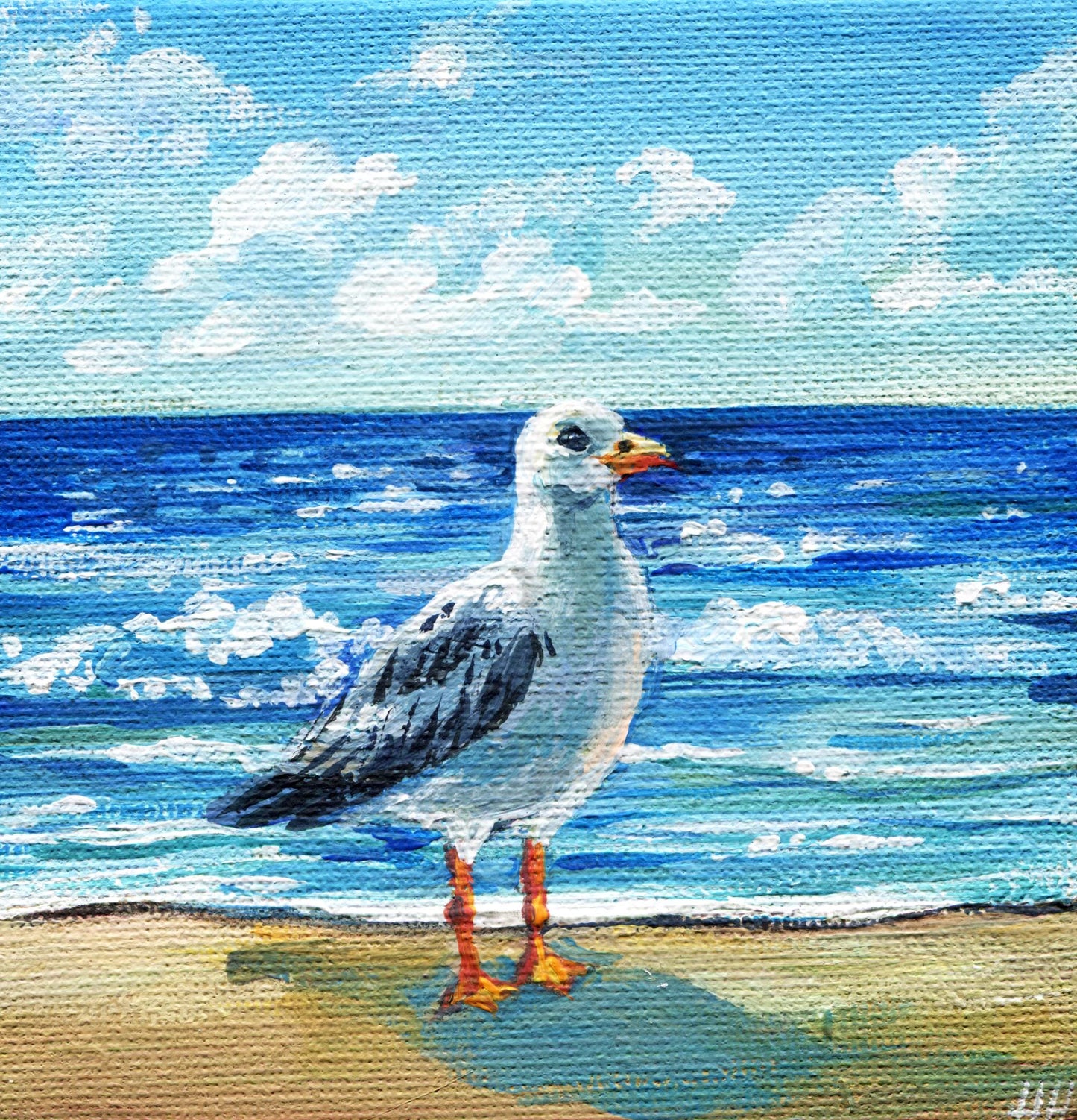 Seagull on Beach Painting - Original Ocean Lover Art | Cozy Beach House Decor, Unique Coastal Artwork
