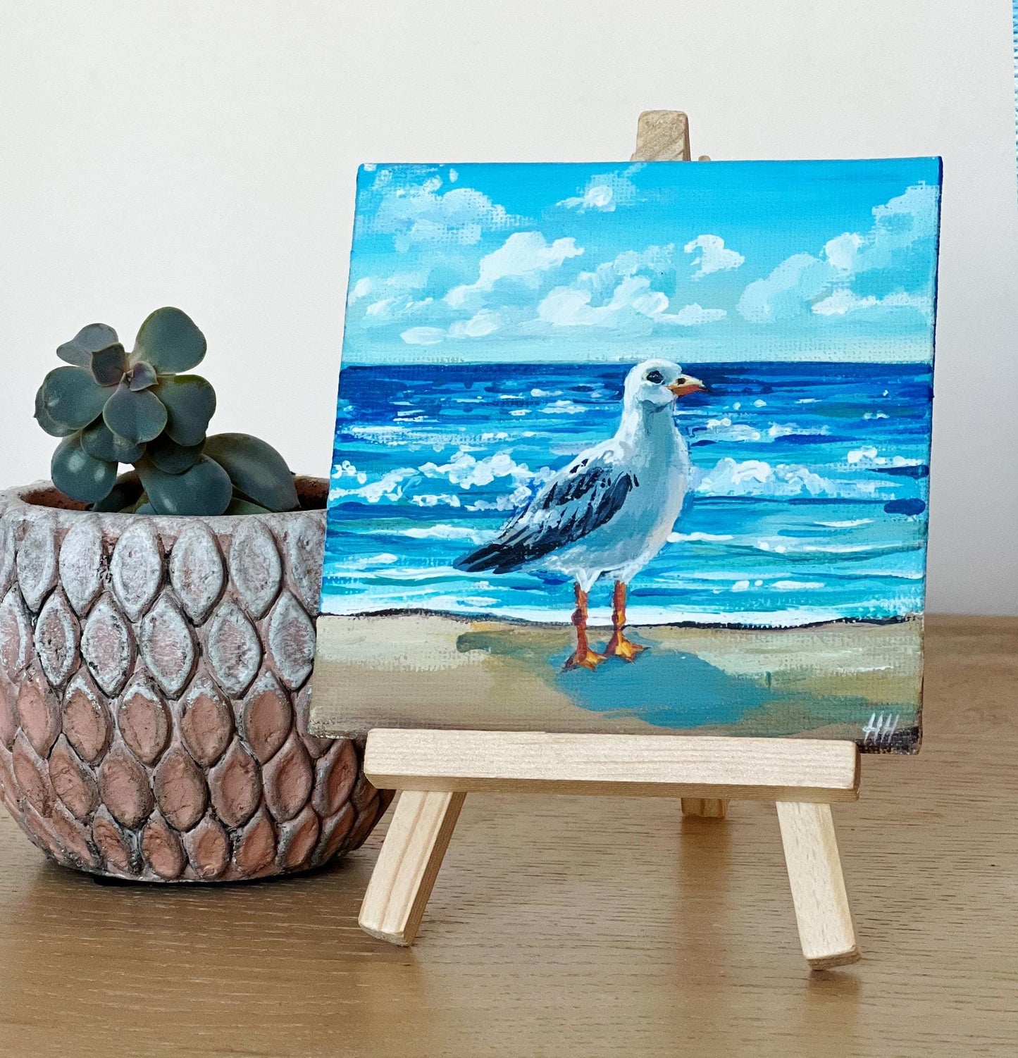 Seagull on Beach Painting - Original Ocean Lover Art | Cozy Beach House Decor, Unique Coastal Artwork
