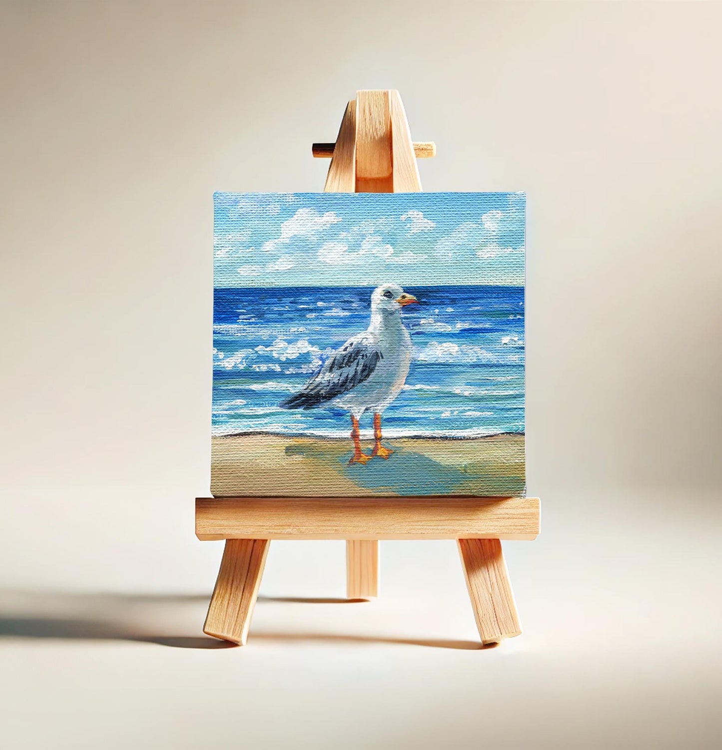 Seagull on Beach Painting - Original Ocean Lover Art | Cozy Beach House Decor, Unique Coastal Artwork