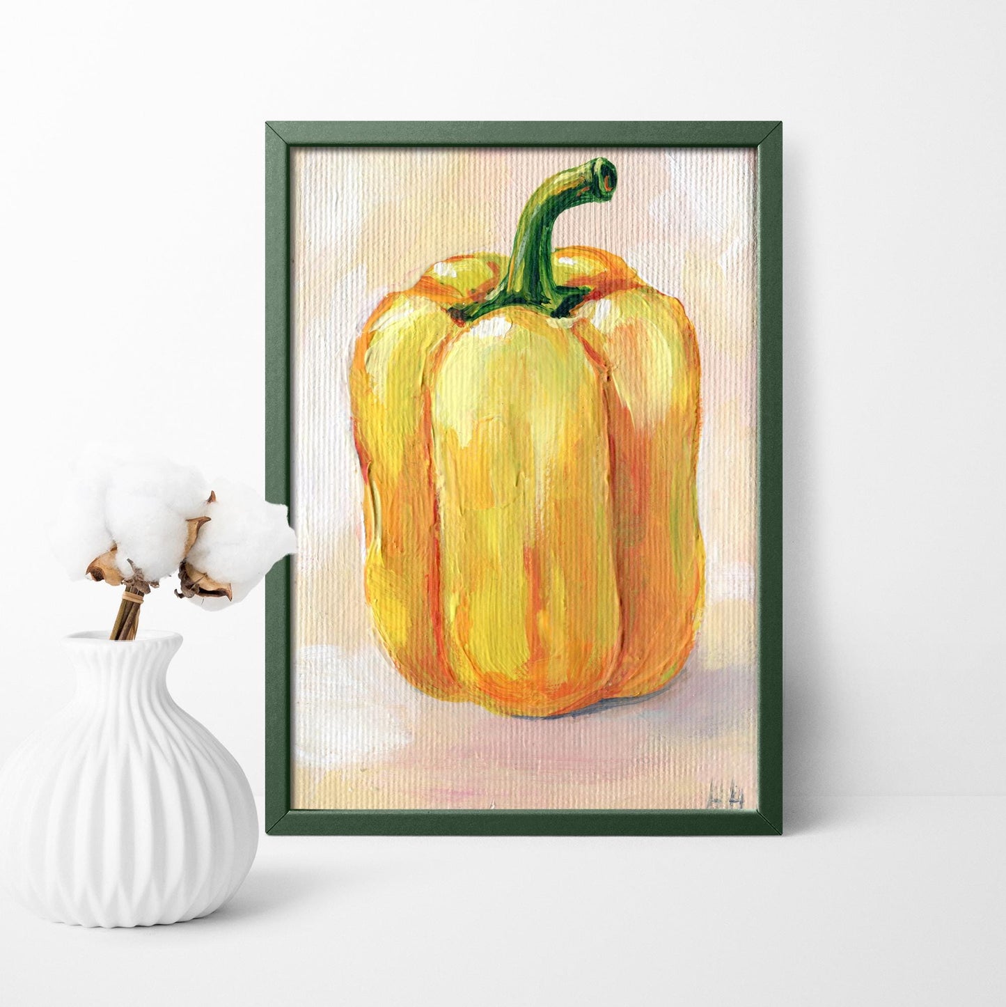 Original Yellow Bell Pepper Painting. Vegetable Wall Art. Small Kitchen Decor. Hand-Painted Mini Canvas Artwork Vibrant Harvest