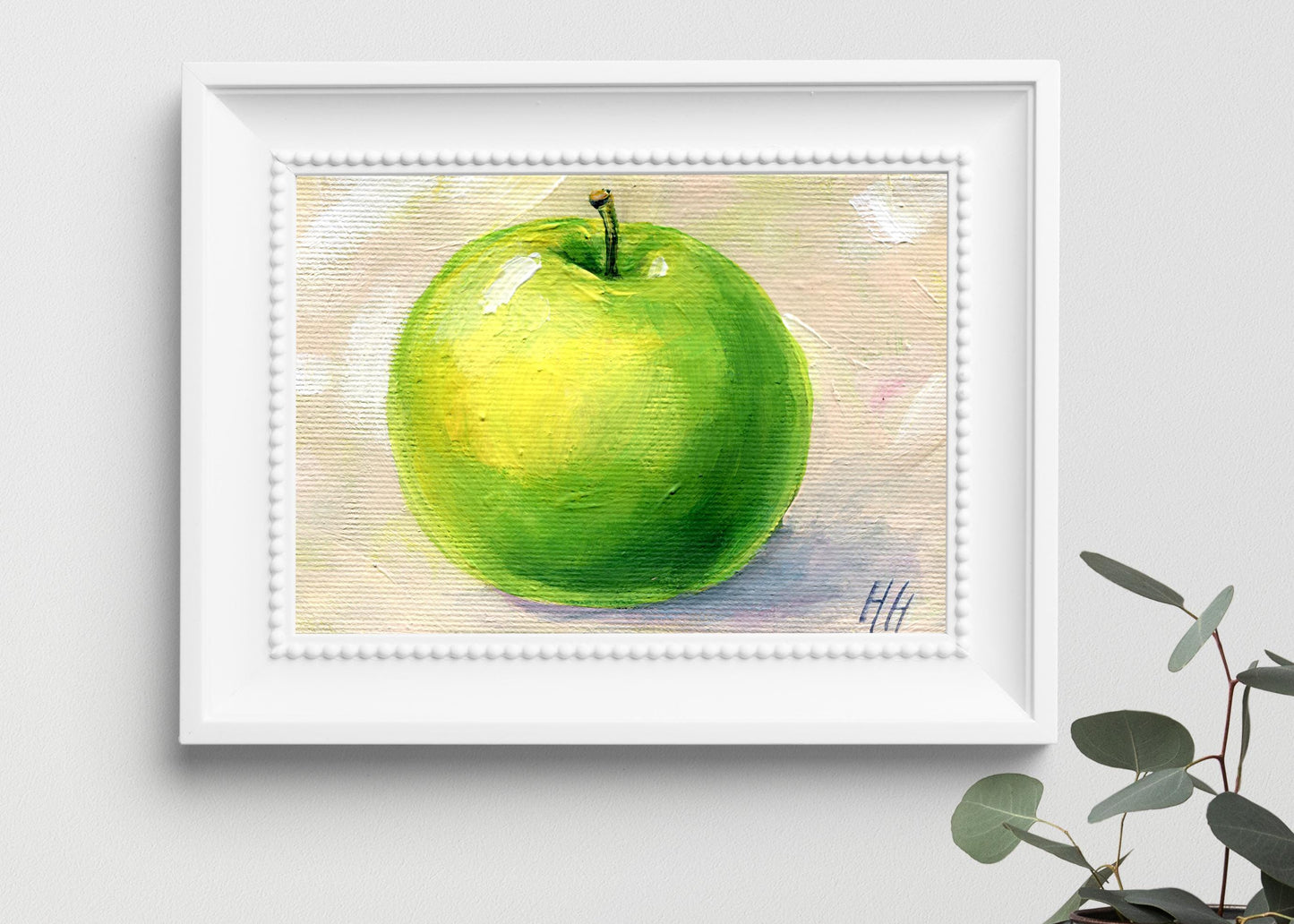 Green Apple Painting. Summer Green Apple Art. Original Fruit Painting on Small Canvas. Kitchen Decor. Original acrylic painting