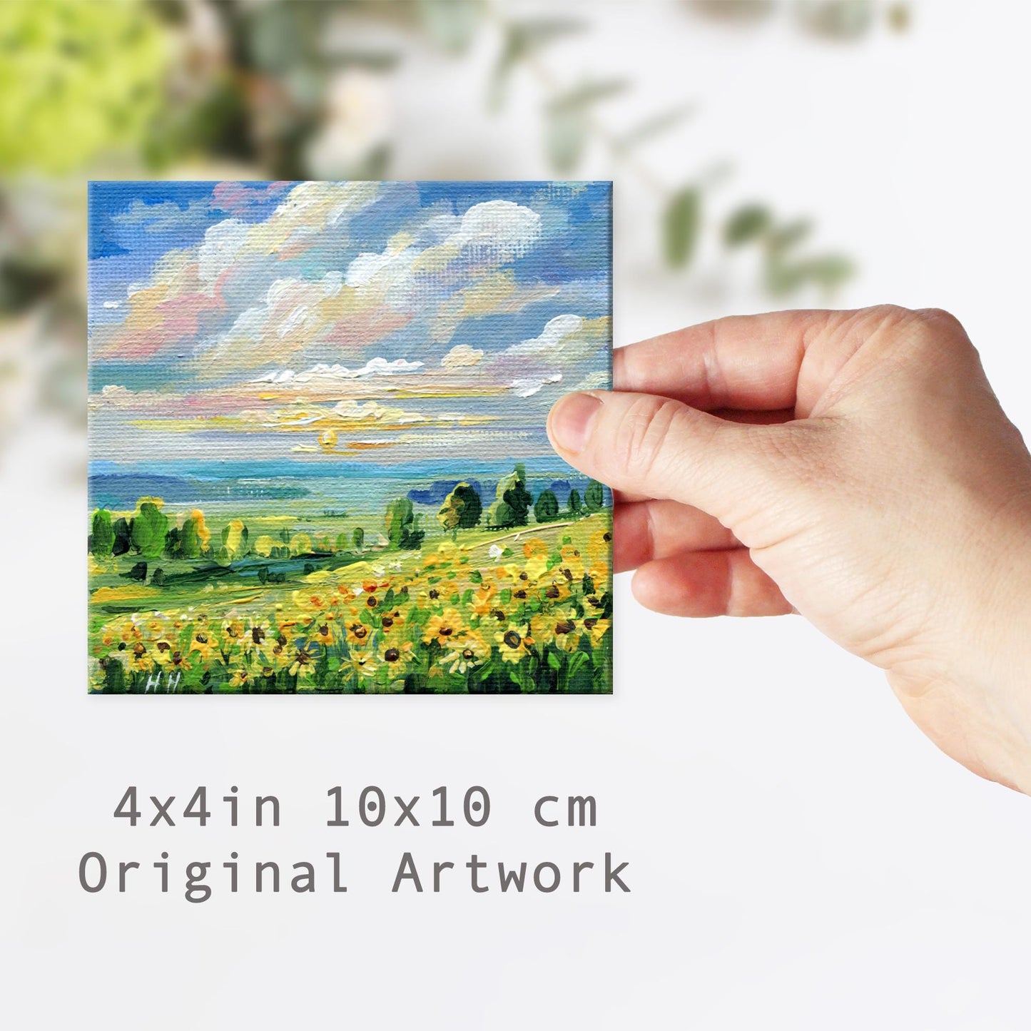 Sunflower Field Painting, Original Acrylic Landscape Art, Countryside Wall Decor, Nature Lover Gift Floral Art, Small Canvas Artwork Tuscany