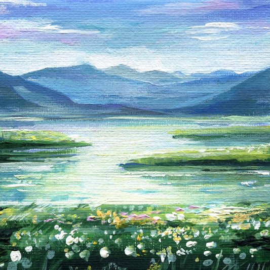 Irish Mountain Lake Landscape — Impasto Oil Painting, 5×7 in (Original)