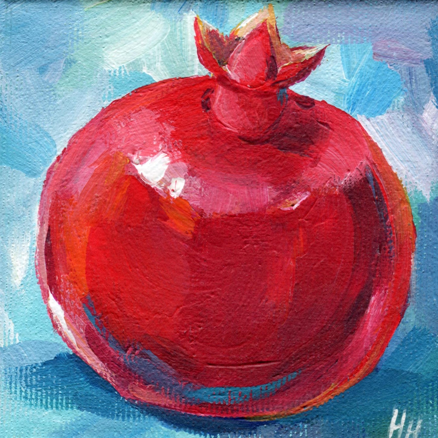 Original Pomegranate Painting - Mini Canvas Art - Small Fruit Artwork Kitchen Wall Decor Acrylic Food Painting. 4x4 in Canvas