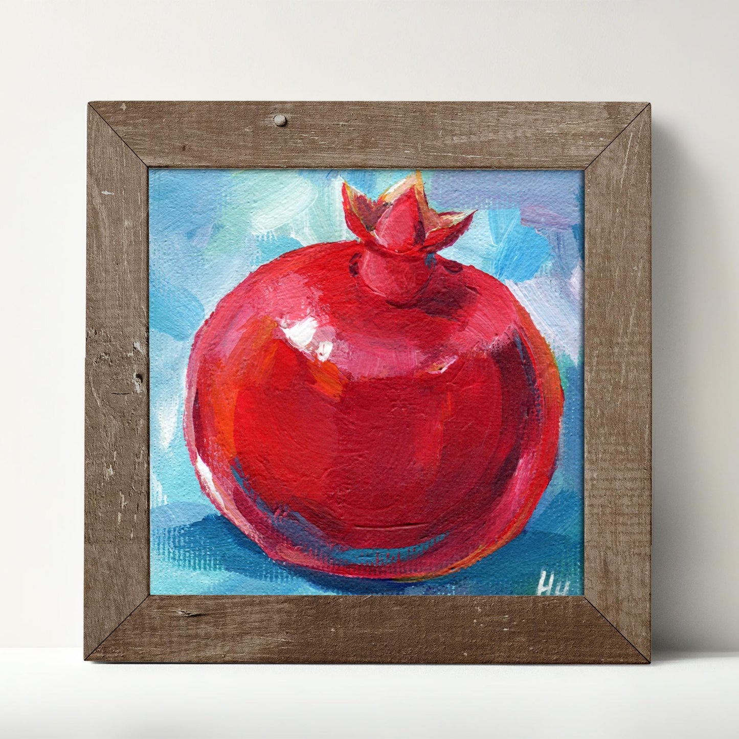 Original Pomegranate Painting - Mini Canvas Art - Small Fruit Artwork Kitchen Wall Decor Acrylic Food Painting. 4x4 in Canvas