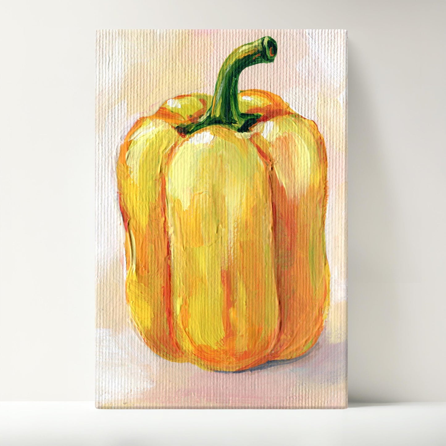 Original Yellow Bell Pepper Painting. Vegetable Wall Art. Small Kitchen Decor. Hand-Painted Mini Canvas Artwork Vibrant Harvest
