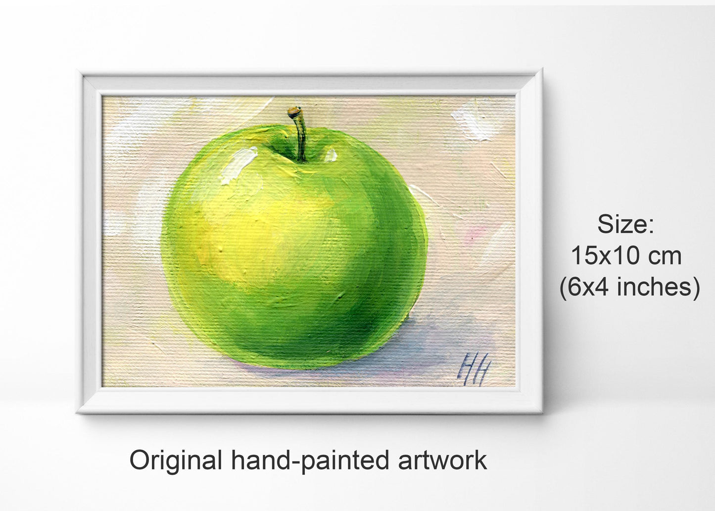 Green Apple Painting. Summer Green Apple Art. Original Fruit Painting on Small Canvas. Kitchen Decor. Original acrylic painting