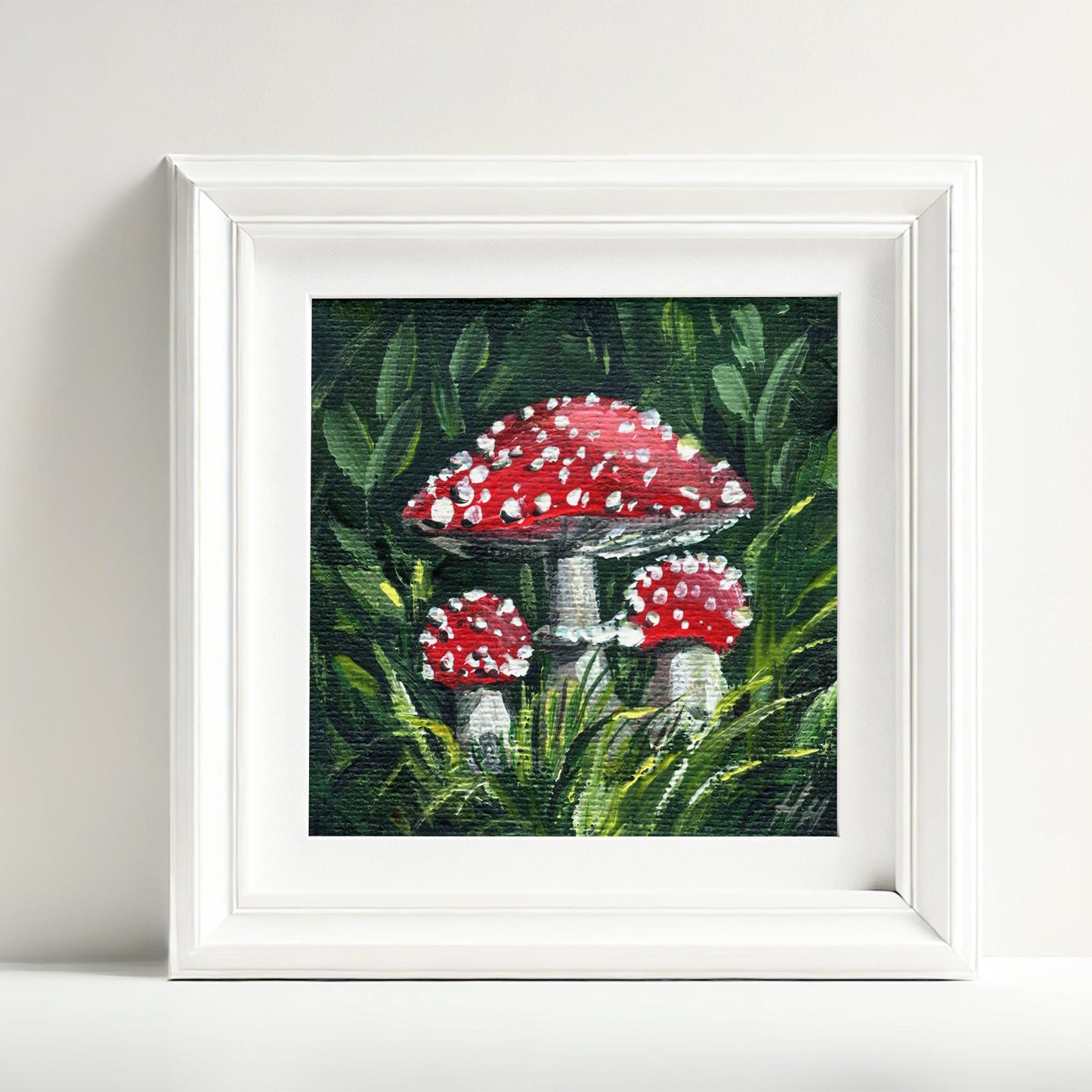 Fly Agaric Mushroom Painting – Mini Canvas Forest Art, Whimsical Red Wall Decor