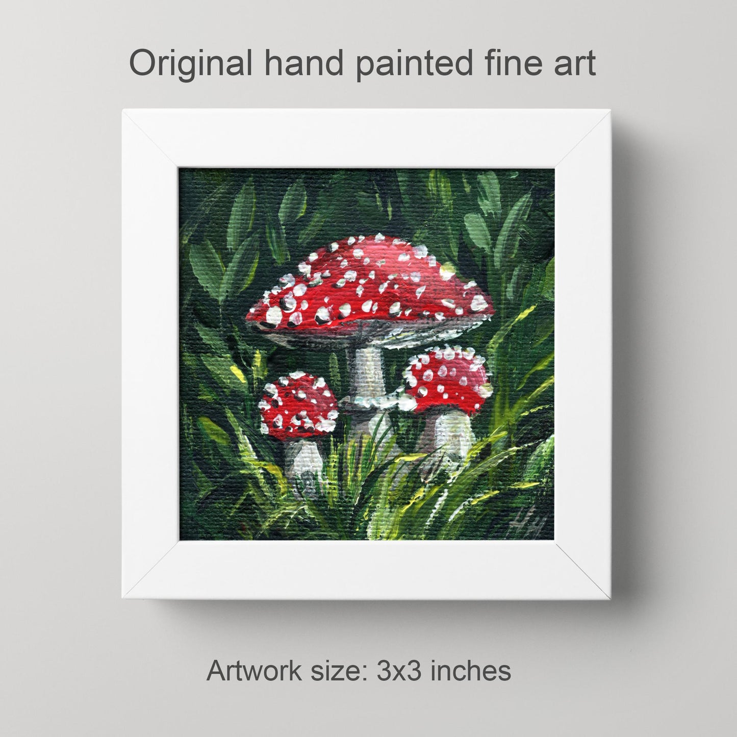Fly Agaric Mushroom Painting – Mini Canvas Forest Art, Whimsical Red Wall Decor