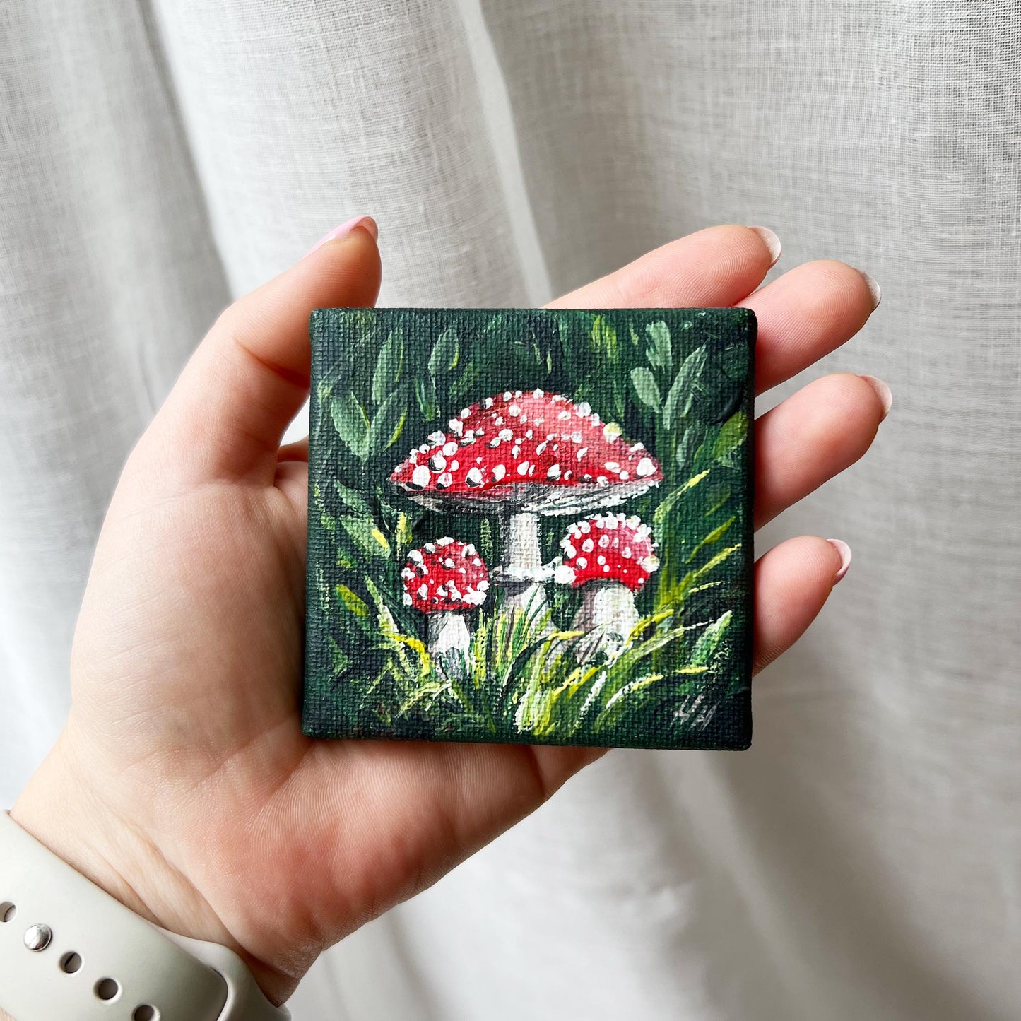 Fly Agaric Mushroom Painting – Mini Canvas Forest Art, Whimsical Red Wall Decor