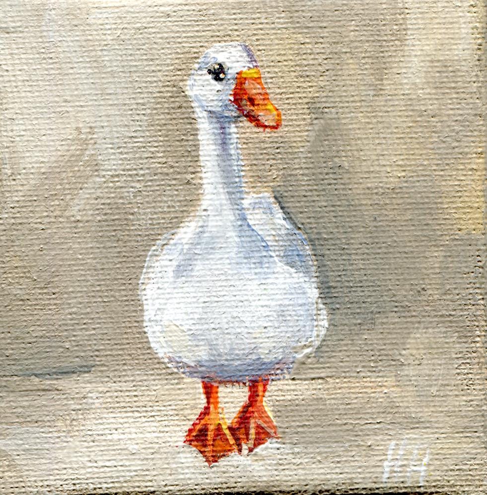 Goose Painting on Mini Canvas – Original 3x3 Acrylic Artwork – White Goose Wall Art – Tiny Animal oil Painting Farmhouse Decor