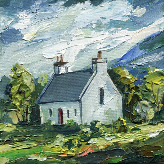 Scottish Cottage — Impasto Oil Painting, 4×4 in (Original)