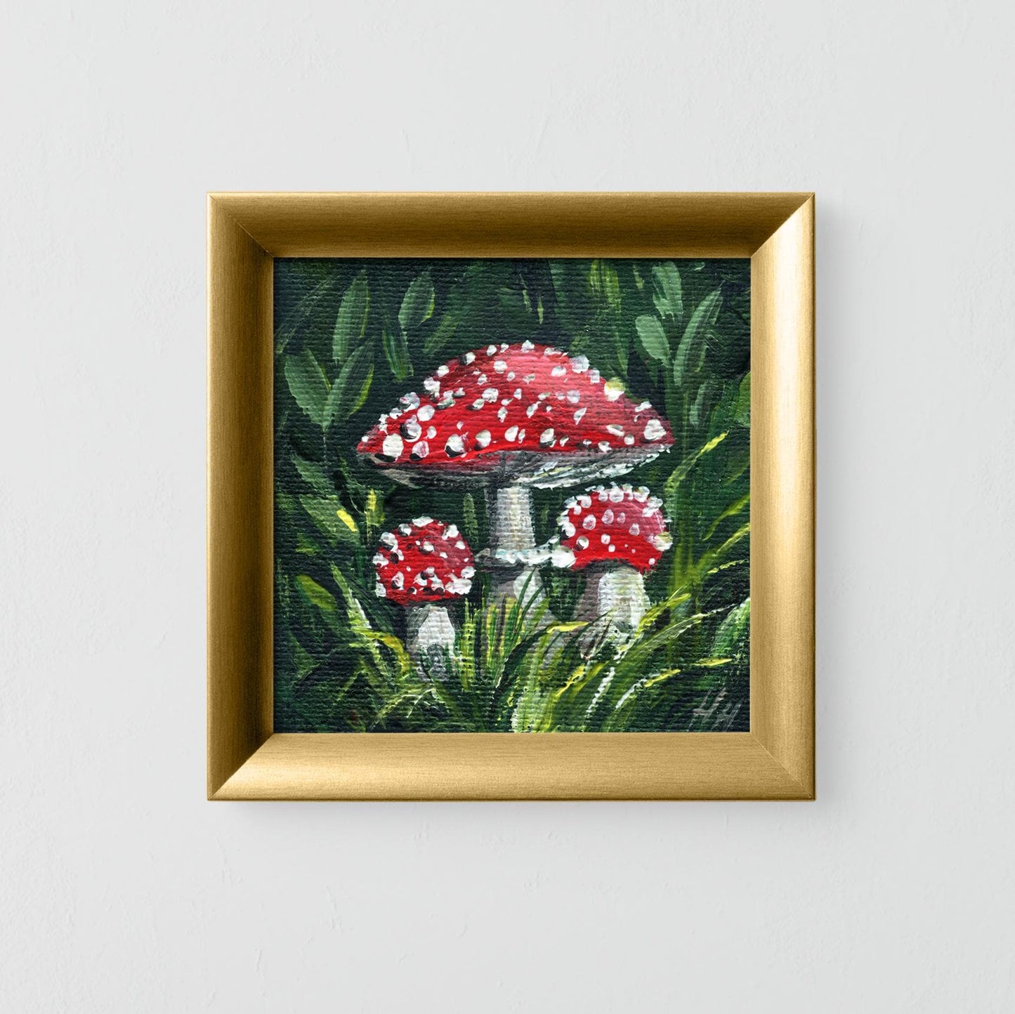 Fly Agaric Mushroom Painting – Mini Canvas Forest Art, Whimsical Red Wall Decor