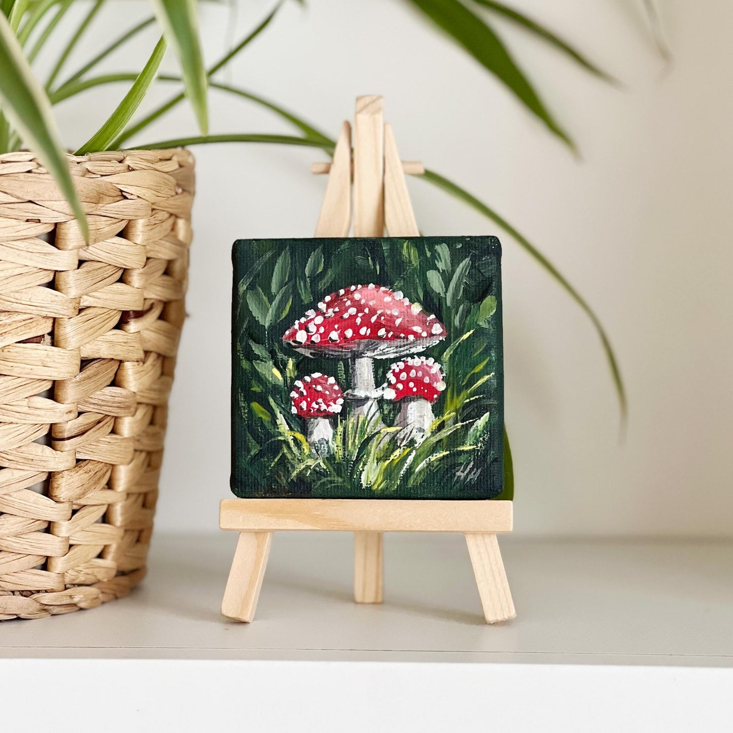 Fly Agaric Mushroom Painting – Mini Canvas Forest Art, Whimsical Red Wall Decor