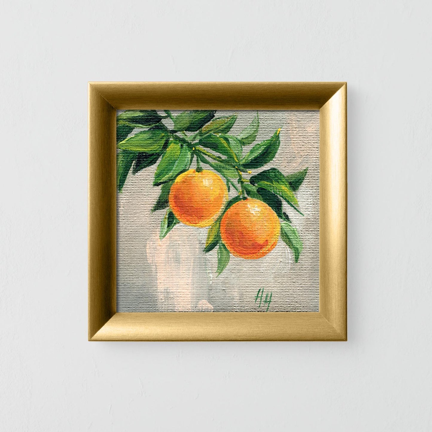 Orange Fruit Painting – Mini Citrus Art on Canvas, Original Acrylic Artwork, Small Kitchen Wall Decor, Fresh Fruit Art Gift, oil painting