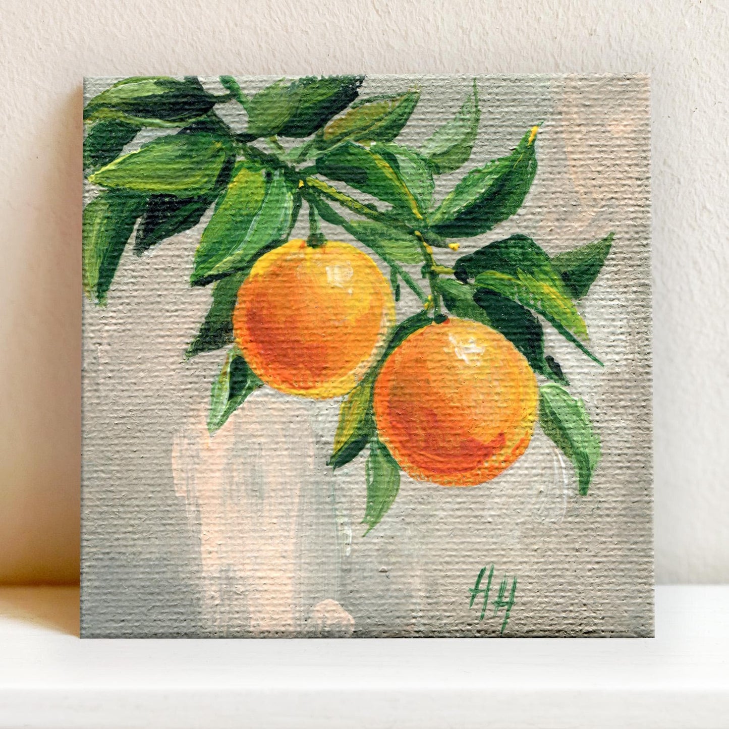 Orange Fruit Painting – Mini Citrus Art on Canvas, Original Acrylic Artwork, Small Kitchen Wall Decor, Fresh Fruit Art Gift, oil painting