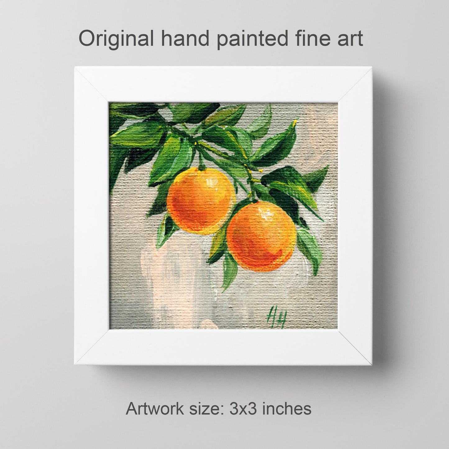 Orange Fruit Painting – Mini Citrus Art on Canvas, Original Acrylic Artwork, Small Kitchen Wall Decor, Fresh Fruit Art Gift, oil painting