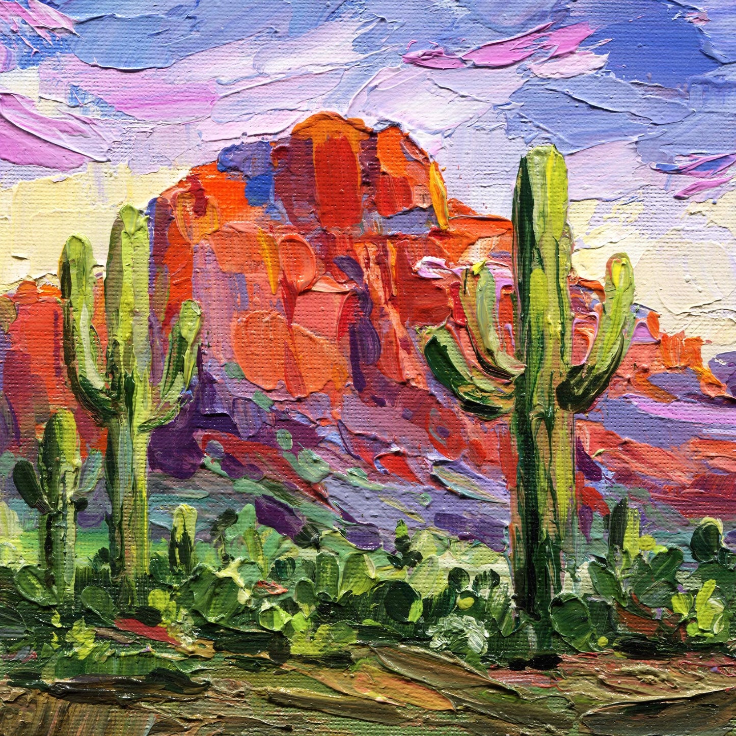 Grand Canyon Painting – Colorado Desert Landscape – Original Arizona Art – Cactus Impasto Artwork – Travel Wall Decor