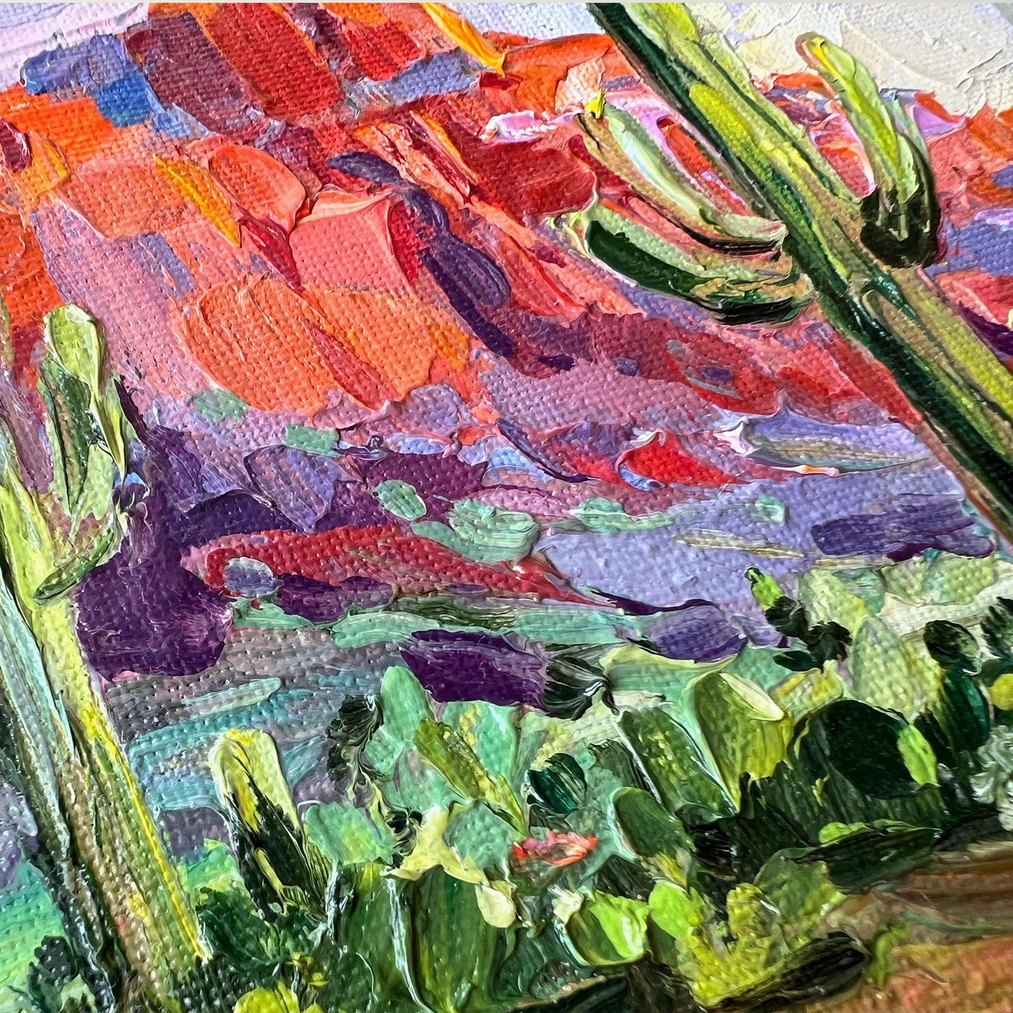 Grand Canyon Painting – Colorado Desert Landscape – Original Arizona Art – Cactus Impasto Artwork – Travel Wall Decor