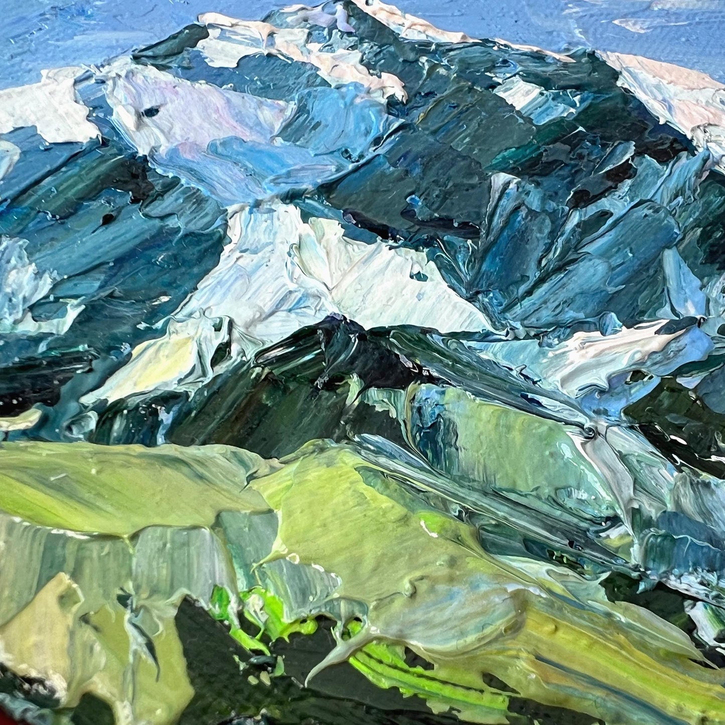 Makalu Mountain Oil Painting – 6x6 Inch Round Impasto Art – Himalaya Landscape – Textured Palette Knife Painting
