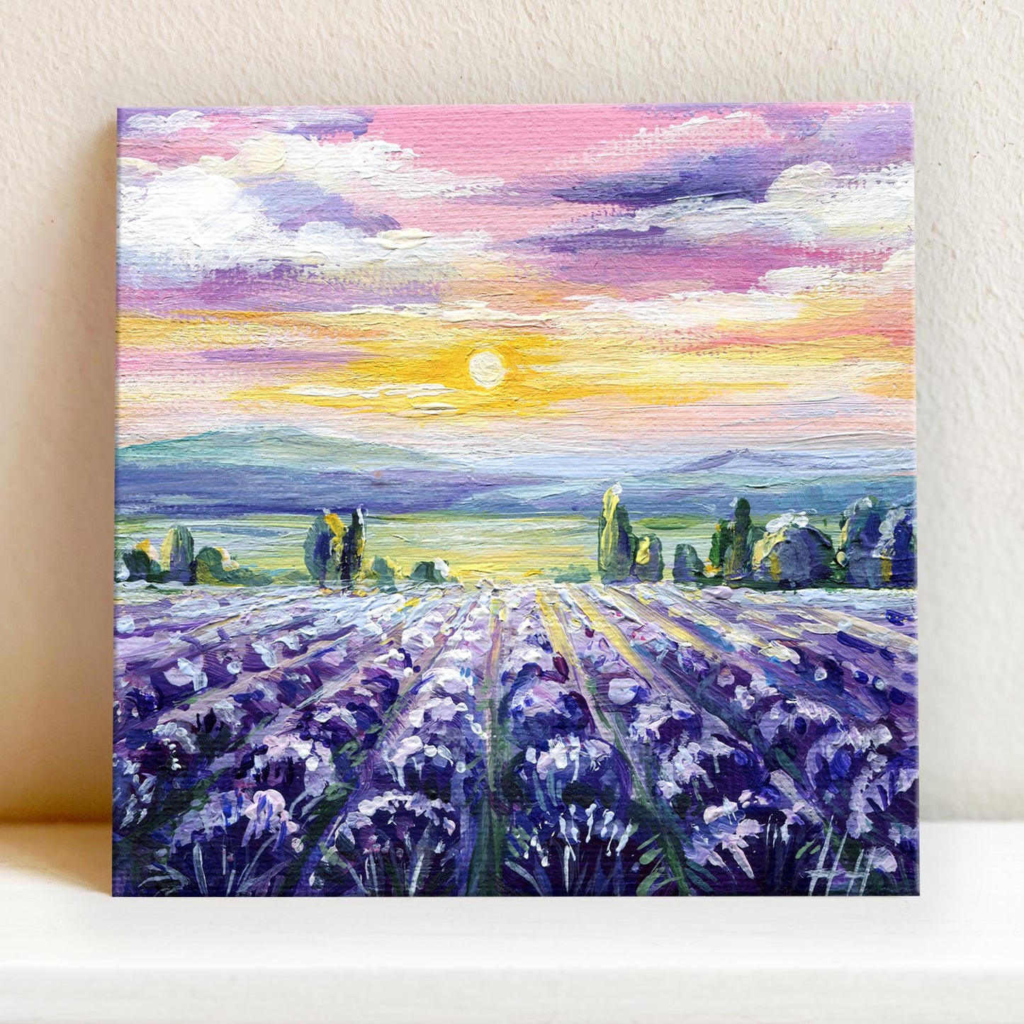 Peaceful Provence landscape painting with pastel tones – handmade acrylic art by HannaArtDecor