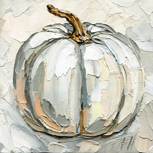 White Pumpkin — Impasto Oil Painting, 6×6 in (Original)