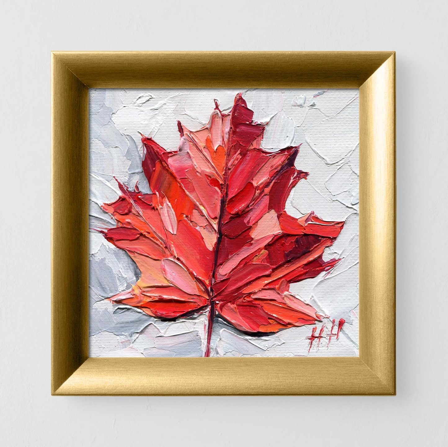 Red Maple Leaf — Impasto Oil Painting, 4×4 in (Original)