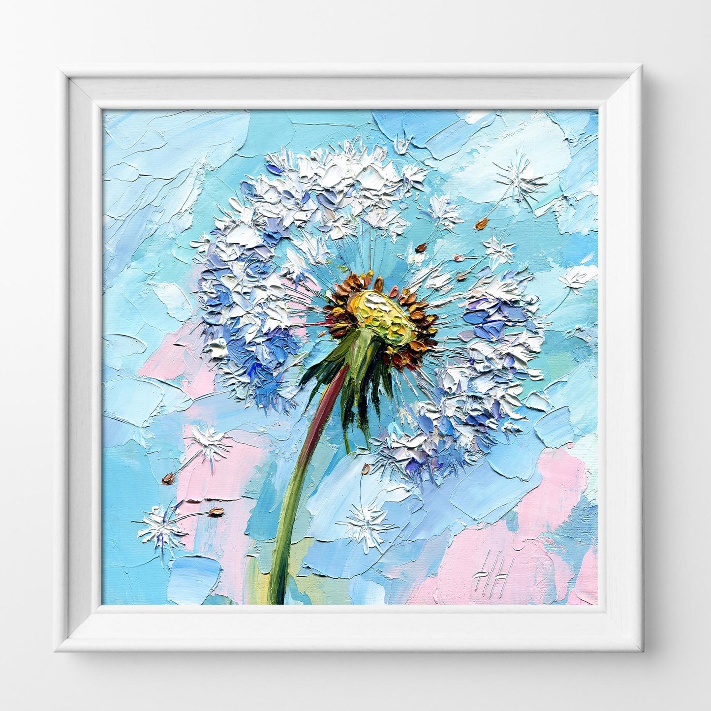 Dandelion Oil Painting: Impasto Wildflower Art on Canvas