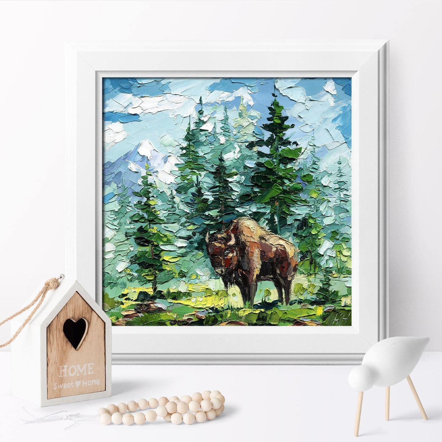 Yellowstone Bison Original Oil Painting Impasto Palette Knife Wildlife Art