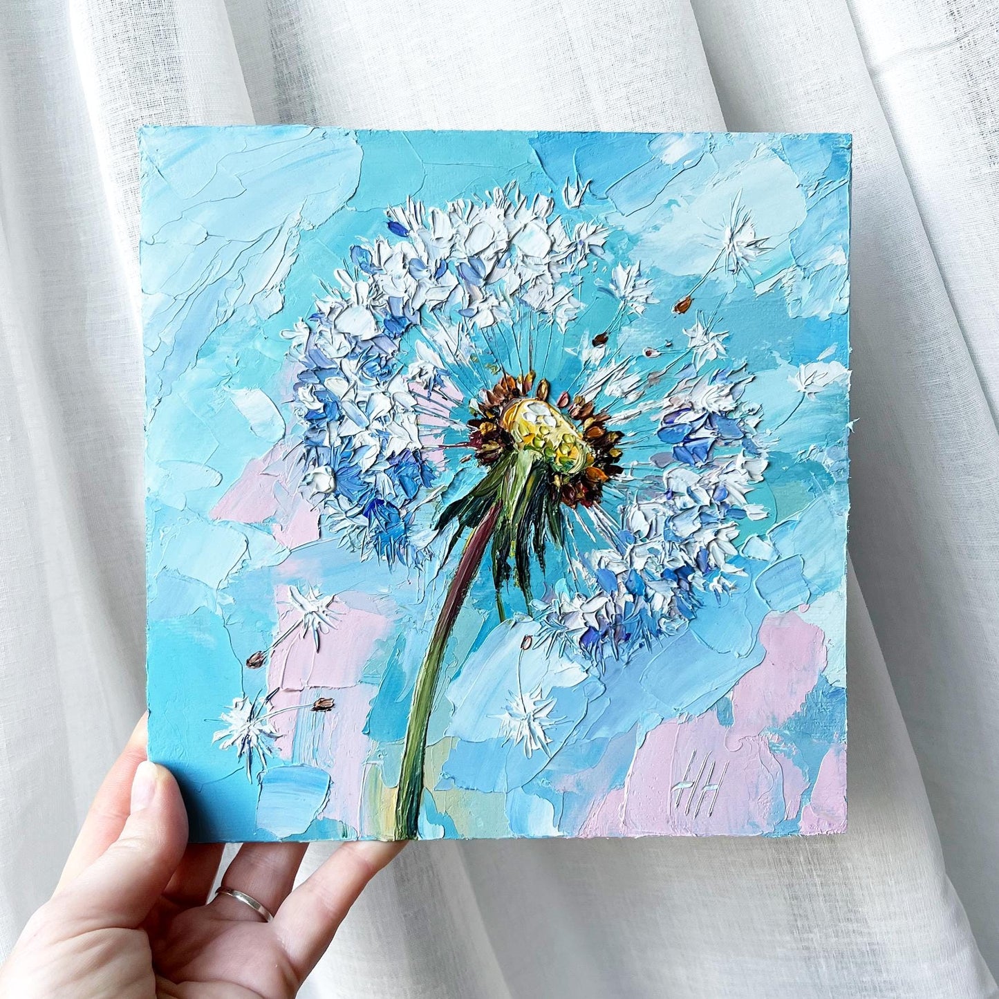 Dandelion Oil Painting: Impasto Wildflower Art on Canvas
