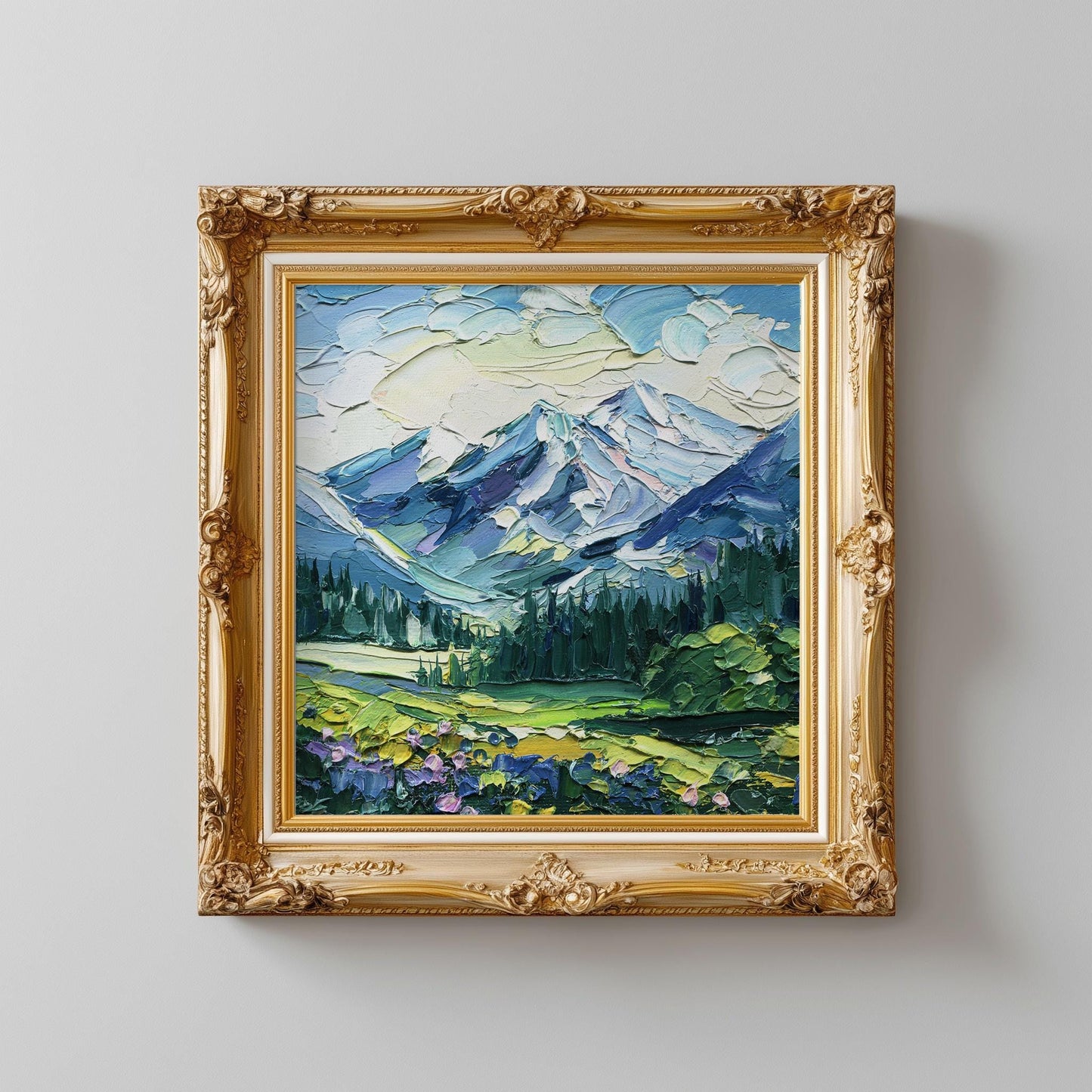 Original Rocky Mountain Oil Painting – Impasto Palette Knife Art