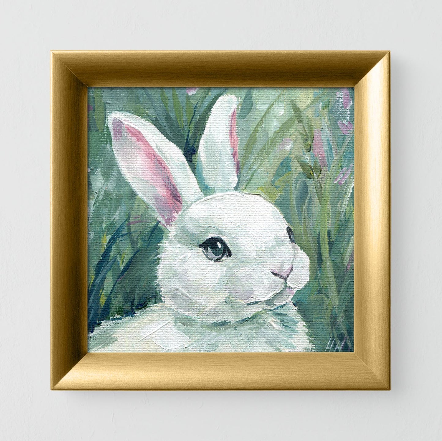 White Bunny Acrylic Painting – Original Animal Art, Small Canvas