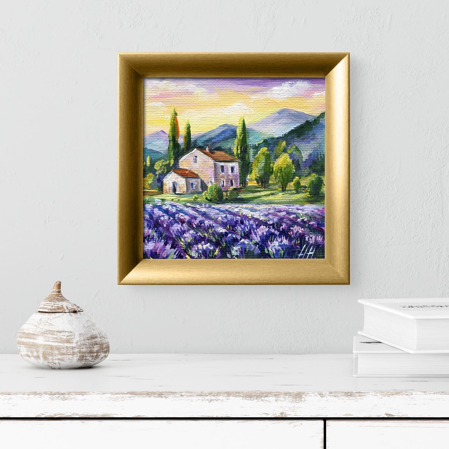 Original Lavender oil painting by Hanna Hryharenka showing close-up detail of textured brushwork and colors