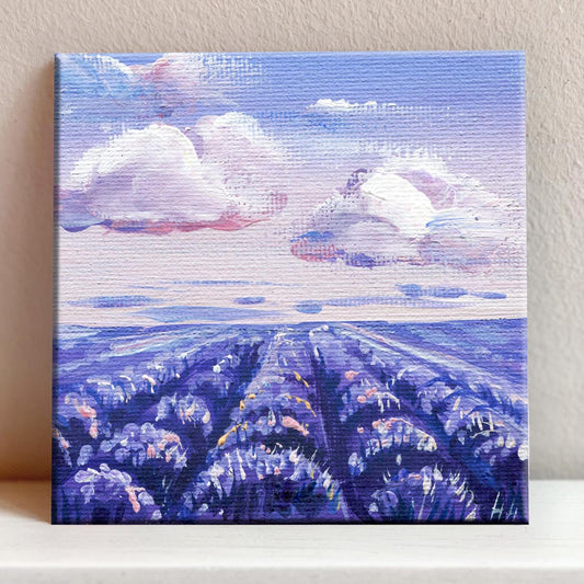 Lavender Field Painting. Hand-Painted Mini Canvas, Provence Wall Art, Purple Landscape, Small Acrylic Painting, French Countryside Deco