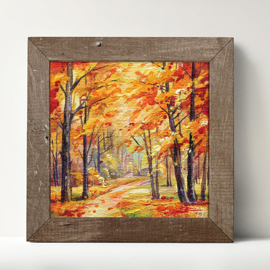 Autumn Forest Painting. Hand-Painted Fall Landscape Art, Colorful Tree Decor, Original Nature Artwork, Orange Frozen. Mini 4x4