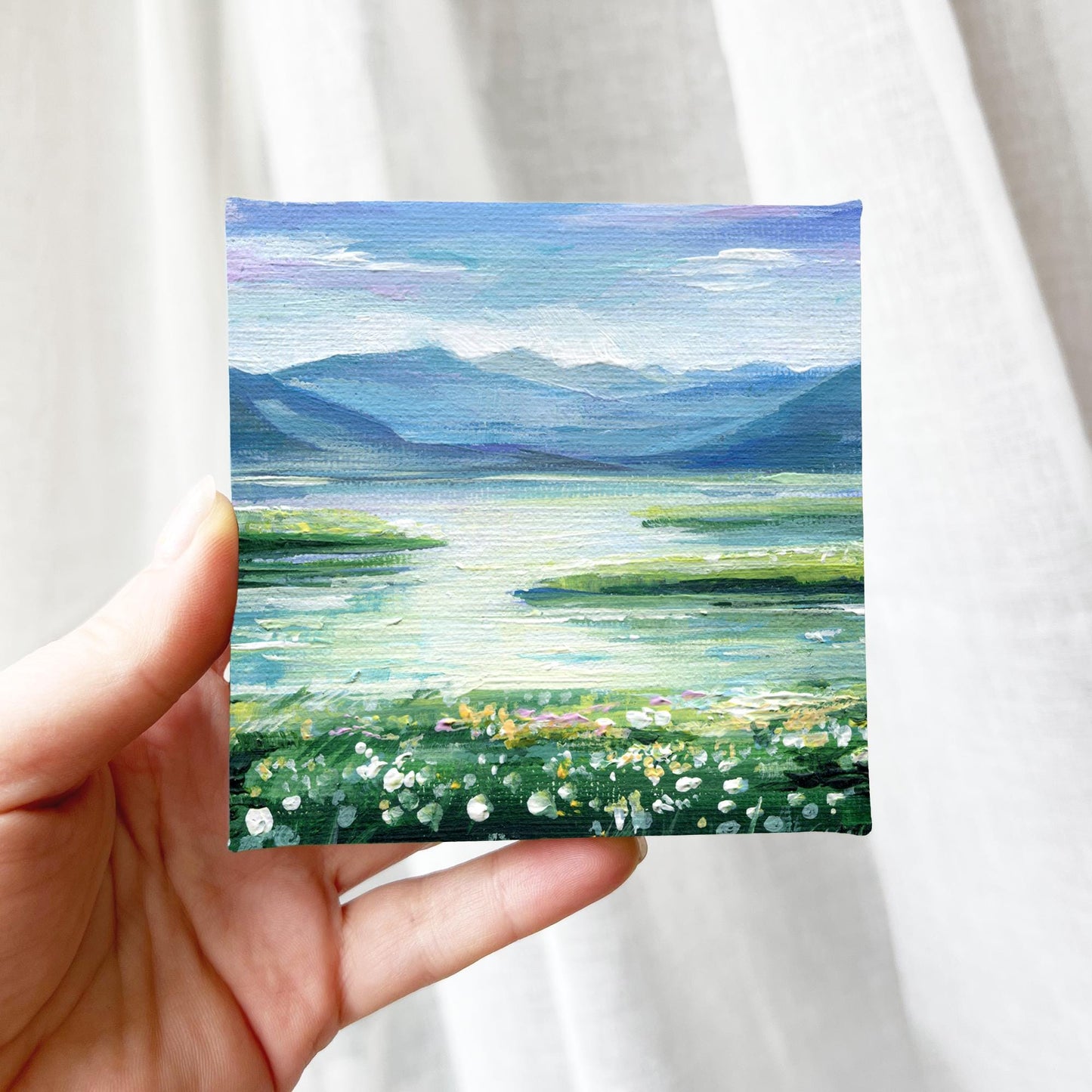 Irish Mountain Lake Landscape — Impasto Oil Painting, 5×7 in (Original)