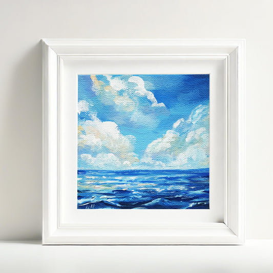Ocean Waves Painting. Hand-Painted Mini Canvas, Seascape Art, Coastal Home Decor, Nautical Wall Art, Beach Lover Gift 4x4in Original Artwork