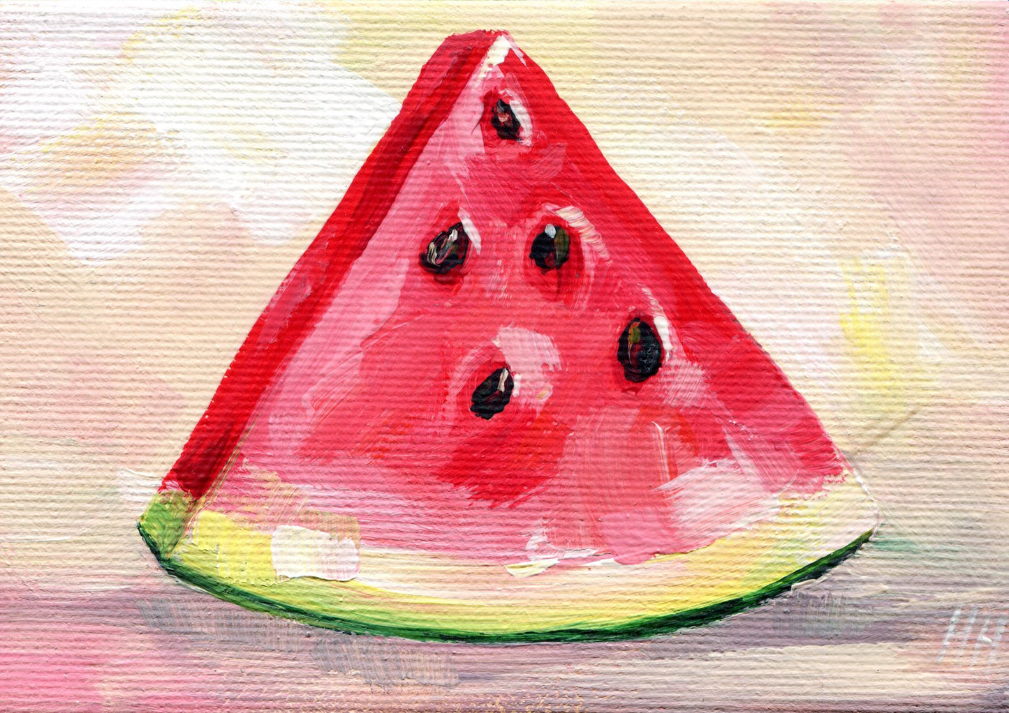 Watermelon Slice Painting. Red Summer Fruit Wall Art on Canvas. Summer Kitchen Decor. Foodie Gift. Mini Artwork. Original acrylic painting