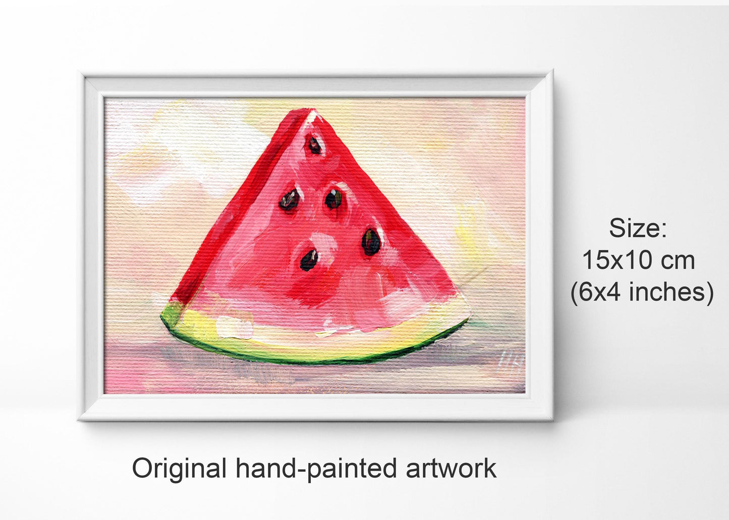 Watermelon Slice Painting. Red Summer Fruit Wall Art on Canvas. Summer Kitchen Decor. Foodie Gift. Mini Artwork. Original acrylic painting