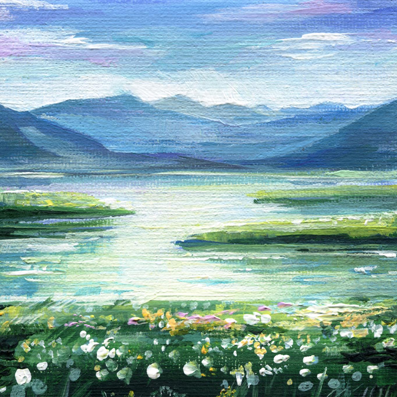 Irish Mountain Lake Landscape — Impasto Oil Painting, 5×7 in (Original)