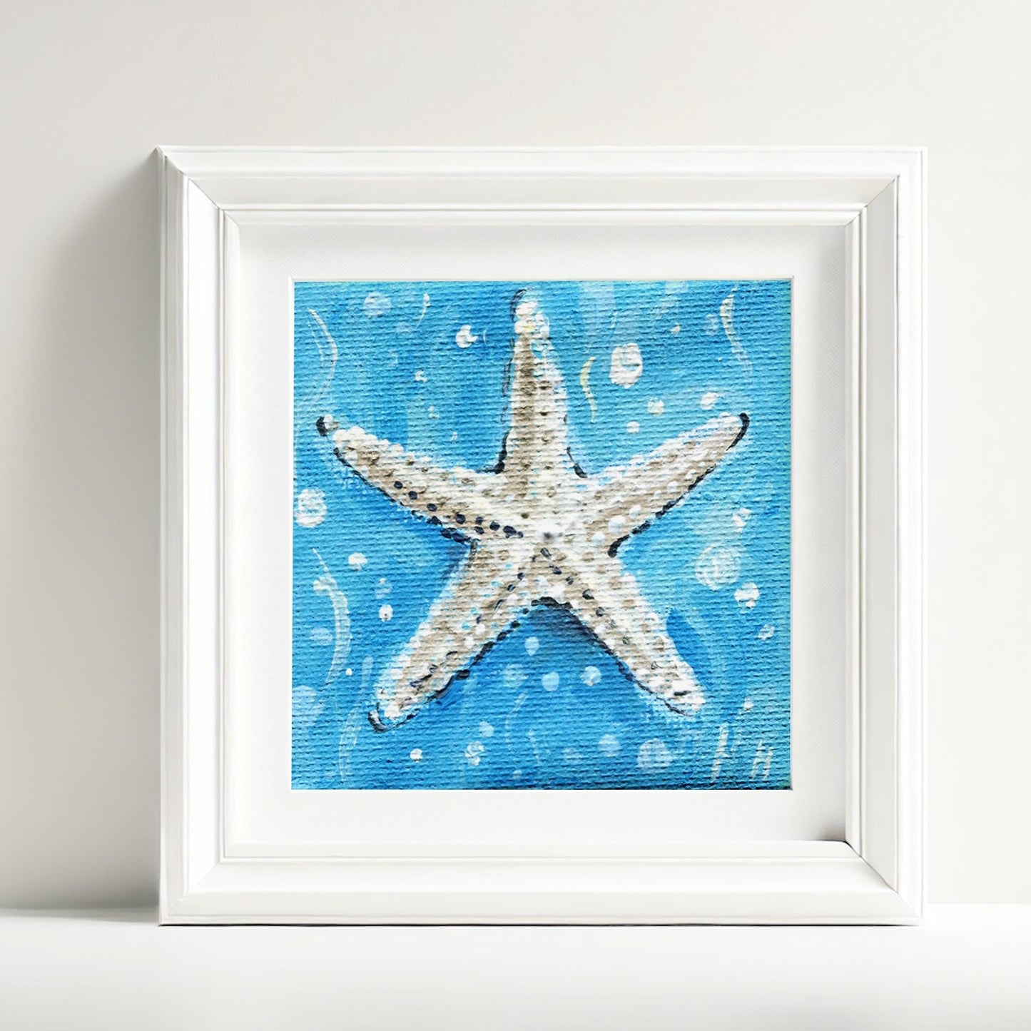 Starfish Mini Painting – 3x3" Original Ocean Wall Art on Canvas, Coastal Beach Decor, Hand-Painted Nautical Gift, Small Sea Life Artwork