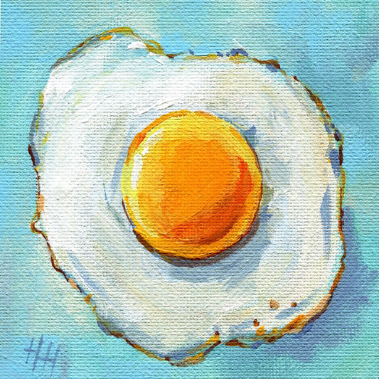 Fried Egg Original Painting – 4x4 Inch Acrylic Art on Canvas – Sunny Side Up Food Wall Decor – Fun Kitchen Artwork