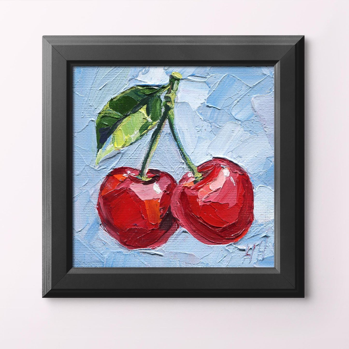 Original Cherry Oil Painting - 4x4" Fruit Wall Art