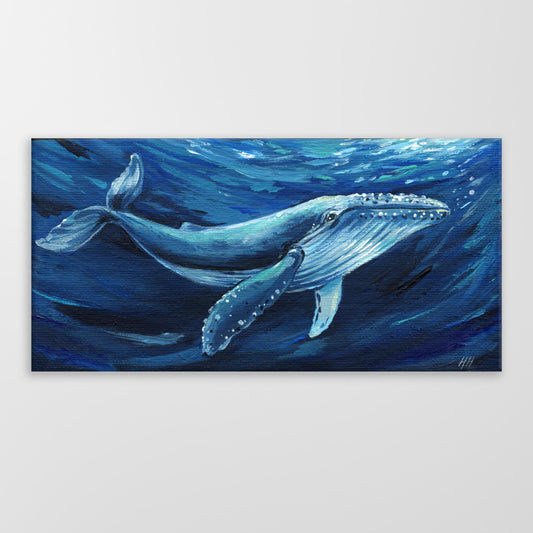 Whale Original Painting – Ocean Art, Marine Life Canvas Wall Decor, Blue Whale Artwork for Sea Lovers
